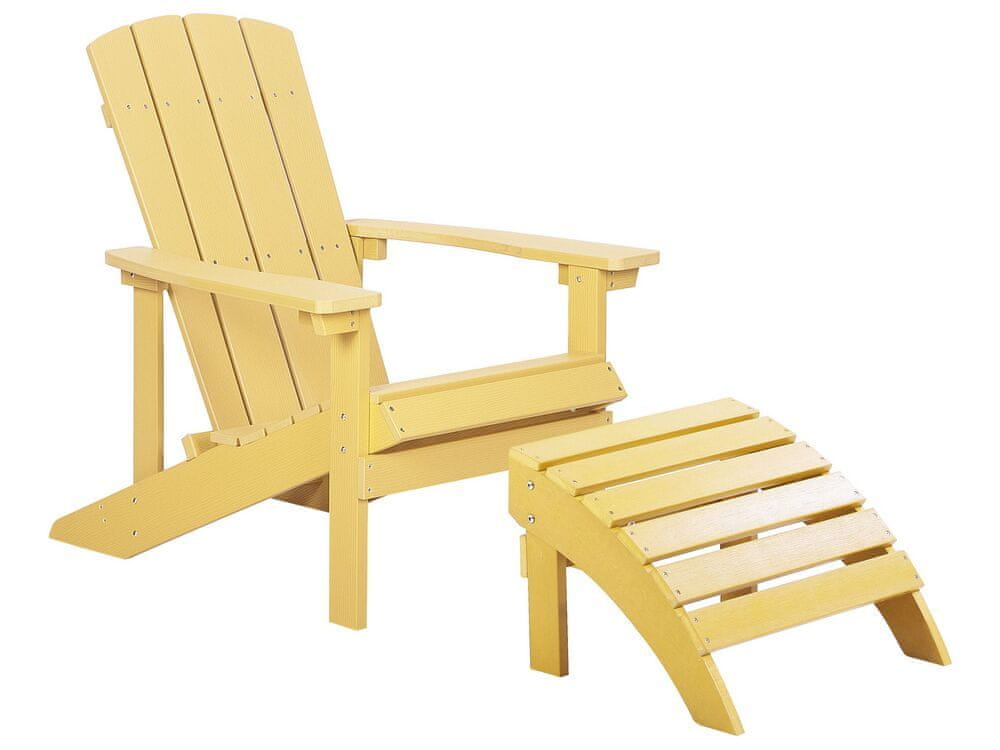 Beliani Záhradná stolička s podnožkou žltá ADIRONDACK